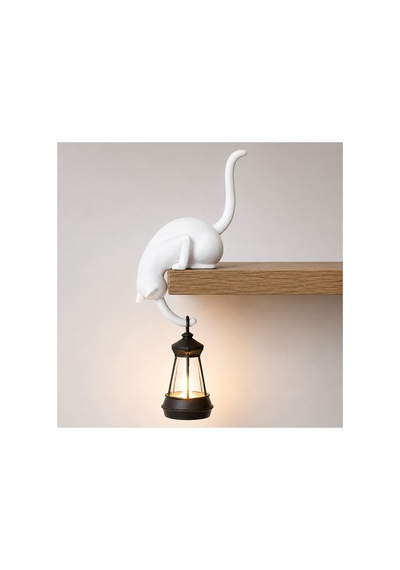 Modern & Şık: Minimalist Kedi Tasarımlı Dekoratif Raf Lambası Gece Lambası -siyah Renkli