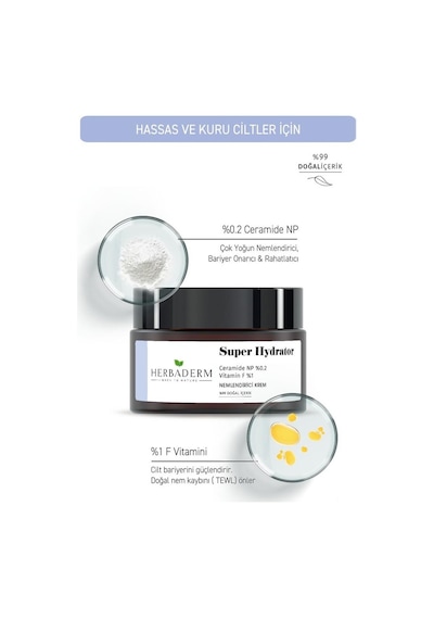 Herbaderm Super Hydrator Cilt Bariyerini ve Onarıcı Yoğun Nemlendirici Krem 50 ML