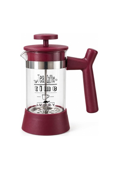 Cam French Press Kahve Ve Bitki Çayı Demliği, Pistonlu Metal Filtreli, Kulplu Coffee Time Baskılı Kahve Presi 350 M Diğer