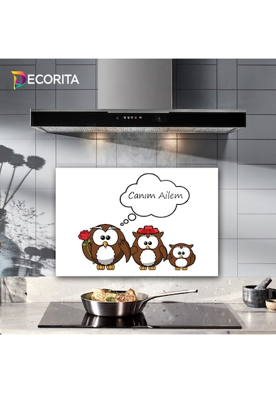 Decorita Sevimli Baykuş Ailesi Ocak Arkası Koruyucu | 40cm x 60cm