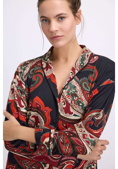 Man11545-1002 Anil Ev Giyim Anıl Kadın Desenli Uzun Kollu Gömlek Ve Pantolon Pijama Takımı 11545 Siyah