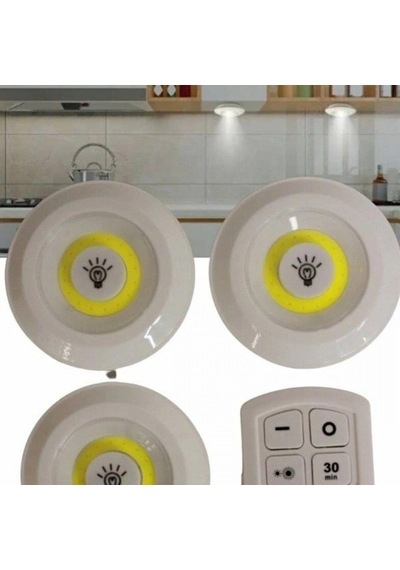 Kablosuz Kumandalı Led Spot Lamba Seti 3 Lü Paket Pilli Dolap İçi Mutfak Banyo Aydınlatma Diğer