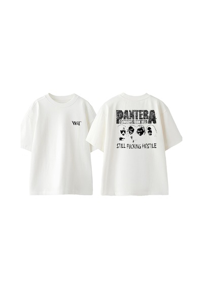Thewert Pantera Rock 2 Tasarım Sırt Baskılı Pamuk Beyaz Oversize T-shirt