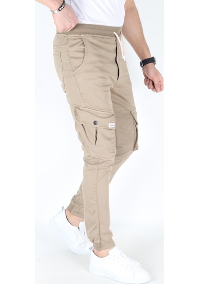 Blayn Jeans Erkek Açık Gri Kargo Cepli Paça Bel Lastikli Likralı Kargo Cep Pantolon Nohut
