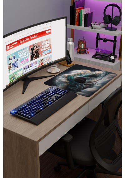 Dalgalar Kaymaz Dikişli Kauçuk Oyuncu Mousepad V2 - 48x40 Xl Gaming Mouse Pad Fare Altlığı