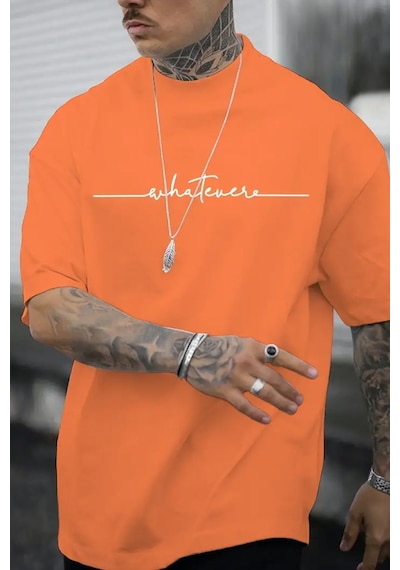 Uyguntarz Erkek Whatever Baskılı Oversize Tshirt Turuncu