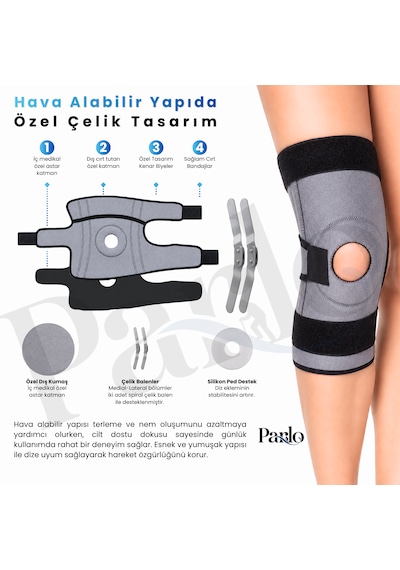 Çelik Menteşeli Ve Patella Destekli Dizlik 1 Çift Ayarlanabilir Ortopedik Diz Desteği
