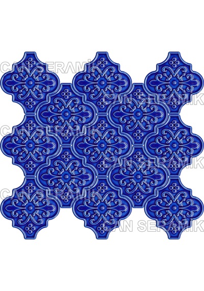 Can Seramik - 12x12 Cm. Arabesk Desenli Kabartmalı Çini Karo N11.274