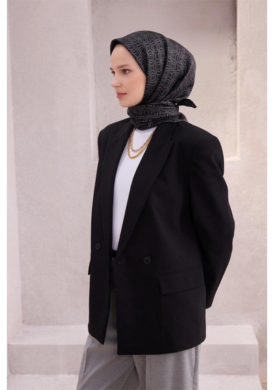Belli İpek Eşarp - 4215-59 Siyah Twill