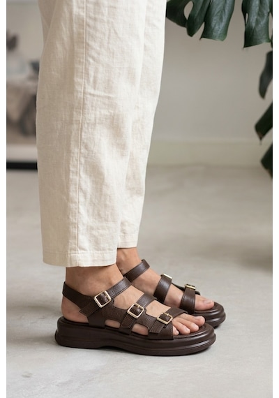 Giamgia Store Kadın Kahverengi Kalın Taban 3 Bantlı Tokalı Rahat Günlük Sandalet-2348 Giamgia Store Kadın Kahverengi Kalın Taban 3 Bantlı Tokalı Rahat Günlük Sandalet-2348