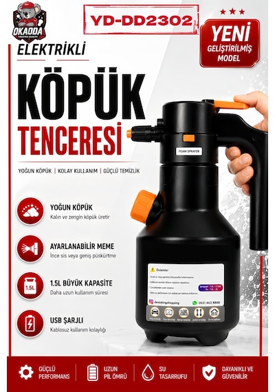 Okaoda Şarj Edilebilir Otomatik Yüksek Basınçlı Ev Tipi Araba Yıkama Temizleme Köpük Püskürtücü Makine