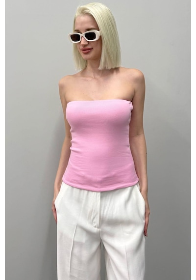 Seeh Pembe Straplez Basic Kadın Bluz Sh247 Standart