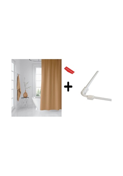 Banyo Perdesi Bej 1x180x200, Perde Borusu Askı Aparatı Köşe Boru Beyaz Hediyeli, Duş Perdesi Seti Çok Renkli