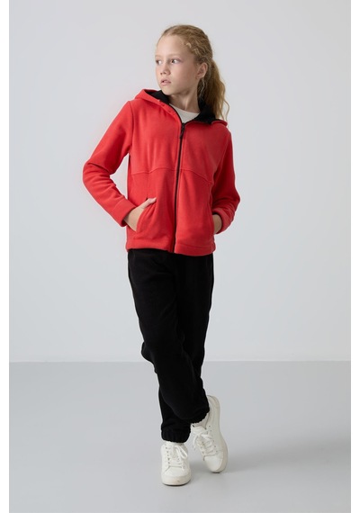 Standart Fit Kapüşonlu 2li Paket İndigo-fiesta Kız Çocuk Sweatshirt - 75152 Kırmızı - Mavi