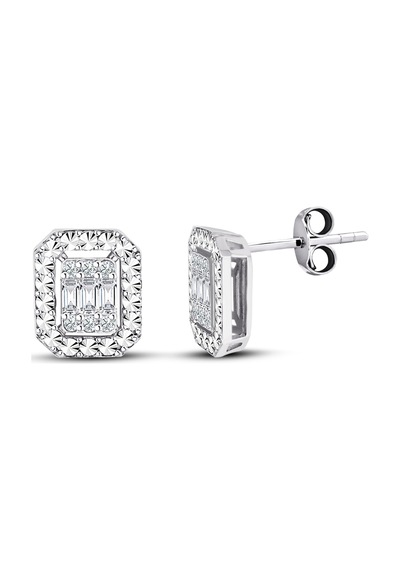 0.30 Ct. Modern Tasarım Baget Kare Tektaş  Küpe