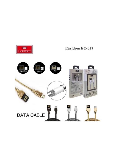 Earldom Android Telefonlar İçin 3a Data Ve Zırhlı Hızlı Şarj Kablo Gold Metal