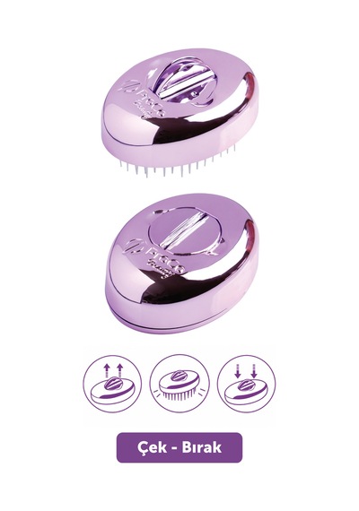 Premium Shinybrush Saç Fırçası - Kendini Temizleyen, Aynalı, Çanta Boy - Compact Detangling To Go Mor
