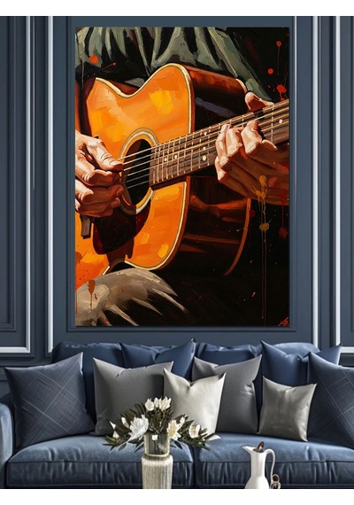 Akustik Gitar Çalan Sanatçı Portresi Dekoratif Kanvas - Mdf Ahşap Tablo