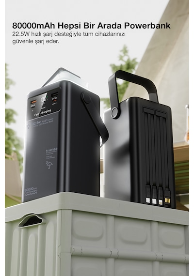 80.000mah Kamp 30w 22.5w Qc Hızlı Şarjlı Dahili Usb-c Kablolu Led Işıklı Dijital Göstergeli Taşınabilir Güç İstasyonu