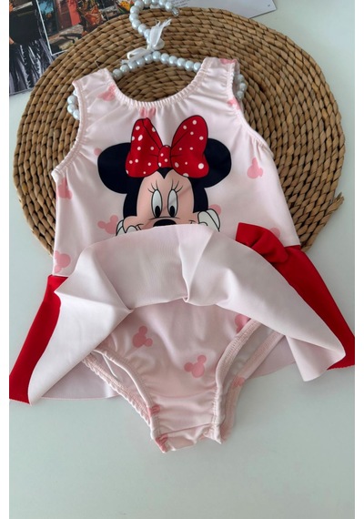 Minigimin Cicileri Mnn Baskılı Fiyonk Detaylı Kız Çocuk Mayo Bikini - Pembe