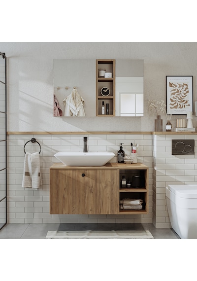 Lotus Ayaksız Lavabolu Mdf 95 Cm Çekmeceli Oval Lavabolu Banyo At Atlantik Çam