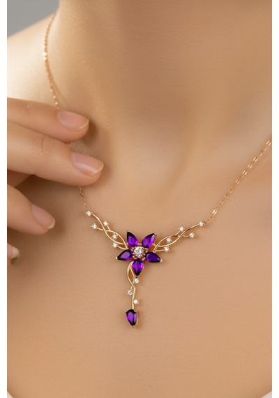 Çekirdekjewelry 925 Ayar Gümüş Mortaşli Sarmaşık Kolye Pembe