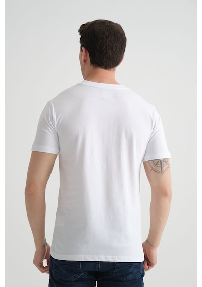 Shooter Sportwear Shooter Erkek T-shirt Minimal Baskılı Pamuklu Kumaş Standart Kalıp Beyaz