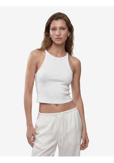 Koton Pamuklu Ribanalı Slim Fit Kolsuz Halter Yaka Crop Top Beyaz 6sak10424ek