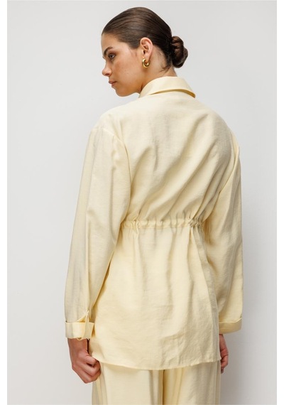 Mizalle Beli Büzgülü Modal Dokulu Sarı Tunik