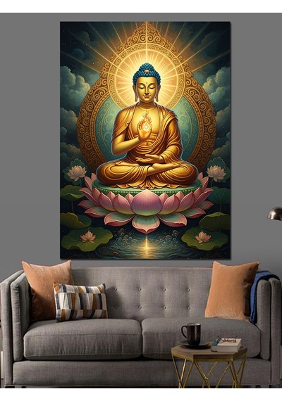 Ahşap Tablo Lotus Çiçeği Üzerinde Oturan Buda