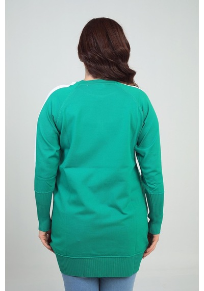 By Saygı Kadın Kolları Şeritli Büyük Beden Tunik Bluz-41894 Yeşil