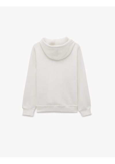 Koton Üç İplik Şardonlu Uzun Kollu Kanguru Cepli Kedi Baskılı Kapüşonlu Sweatshirt Ekru 7wal10054ık