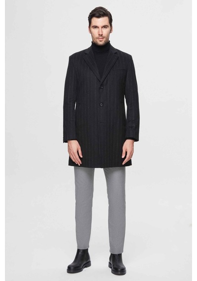 D's Damat Ds Damat Regular Fit Siyah Çizgili Yünlü Palto 1hf083220016m 001