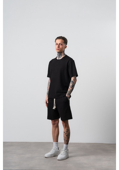 Erkek Pis Dikişli Regular Fit T-shirt Şort Takım Siyah