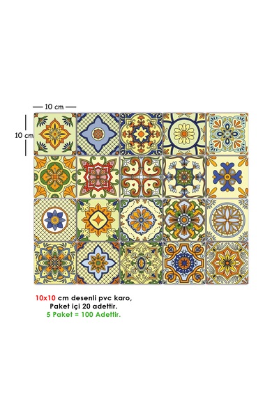 Kendinden Yapışkanlı Sarı Tile Desenli Pvc Karo 10x10 Cm 5 Li Paket