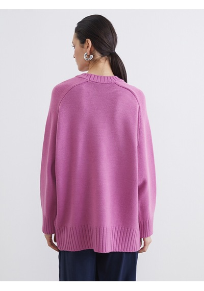 Lcw Modest Pembe Bisiklet Yaka Oversize Kadın Triko Tunik
