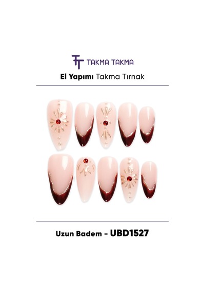 10'lu Ten Uzun Badem Ubd1528 Tekrar Kullanılabilir El Yapımı Protez Takma Tırnak L