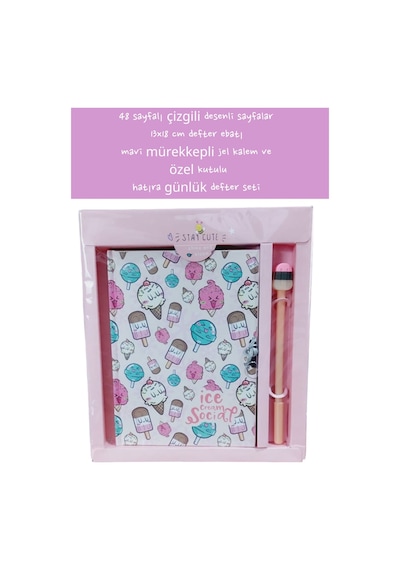 48 Sayfalı Çizgili Desenli Sayfalar 13x18 Cm Defter Ebatı Mavi Mürekkepli Jel Kalem Özel Kutulu 14