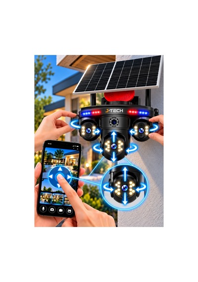 J-tech Solarmax 4k 2 Yıl 20gb Data Sım 4g Solar Ptz Sesli Akıllı 3 Kamera Güvenlik Kamerası