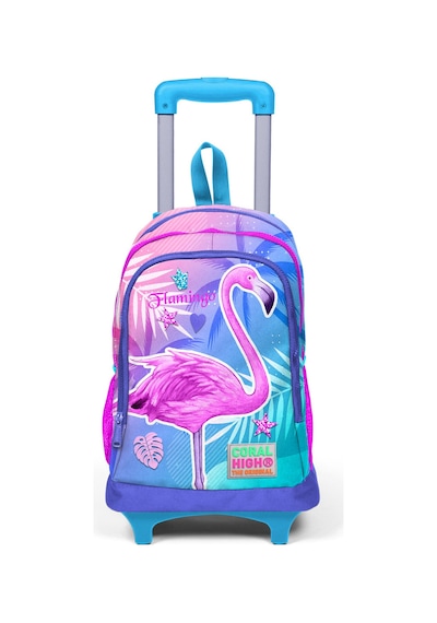 Coral High Kids Lavanta Pembe Flamingo Desenli Üç Bölmeli IşıkIı Tekerlekli Çekçek Sırt Çantası 23905