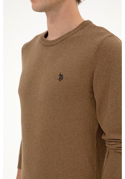 U.S. Polo Assn. Erkek Slim Fit Bisiklet Yaka Haki Melanj Basic Kazak 50313713-VR125