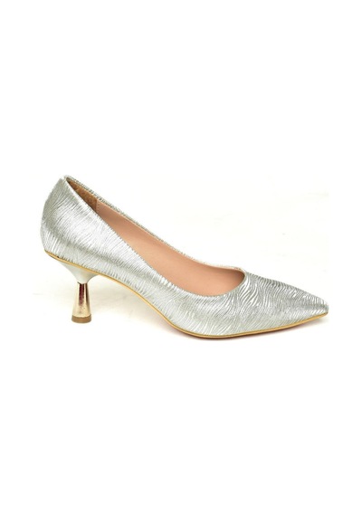 Fox Shoes U676034014 Gümüş Sim Alçak Topuklu Kadın Ayakkabı Gümüş