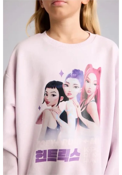 Defacto Kpop Demon Hunters Baskılı Relax Fit Bisiklet Yaka Sweatshirt Kız Çocuk I3551a826aupn424 Pembe-pn424