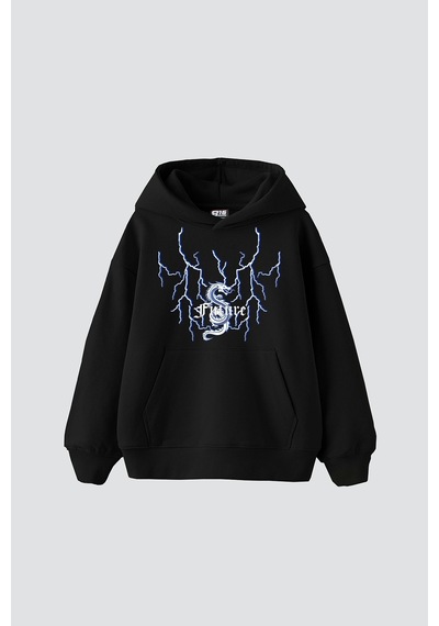 Tarzsokak Future Yıldırım Baskılı Oversize Unisex Siyah