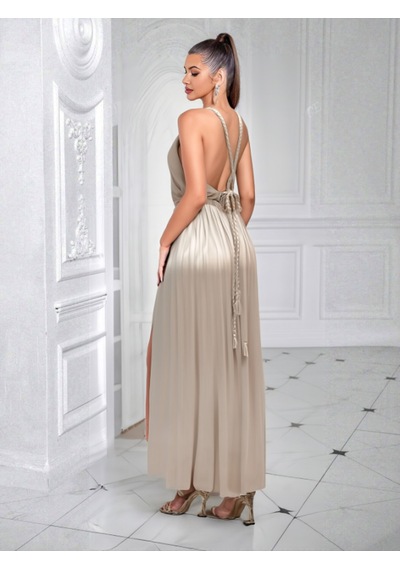 Fashion Cocktail Helen Örgü Sırt Bağlamalı Parlak Yumuşacık Saten Yırtmaçlı Bohem Yazlık Uzun Helenistik Gece Elbise Altın Fashion Cocktail Helen Örgü Sırt Bağlamalı Parlak Yumuşacık Saten Yırtmaçlı Bohem Yazlık Uzun Helenistik Gece Elbise Altın