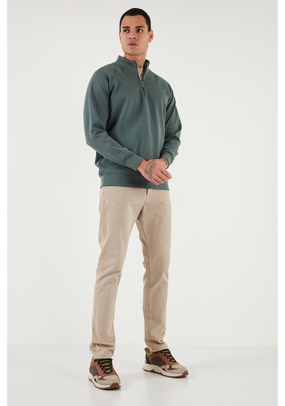 Buratti Pamuklu Relaxed Fit Yarım Fermuarlı Dik Yaka Erkek Sweat 5901232 Haki
