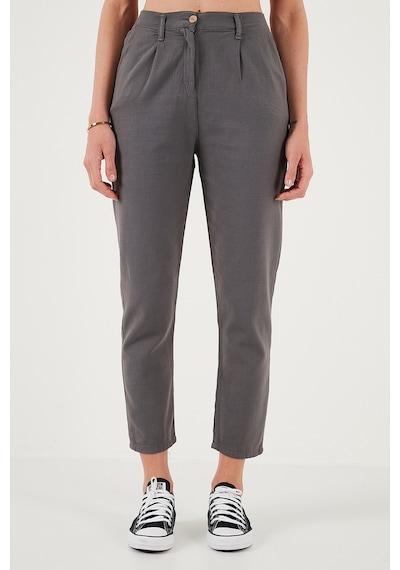 Lela Pamuklu Slim Fit Normal Bel Düz Paça Bayan Pantolon 668Y5121 Antrasit