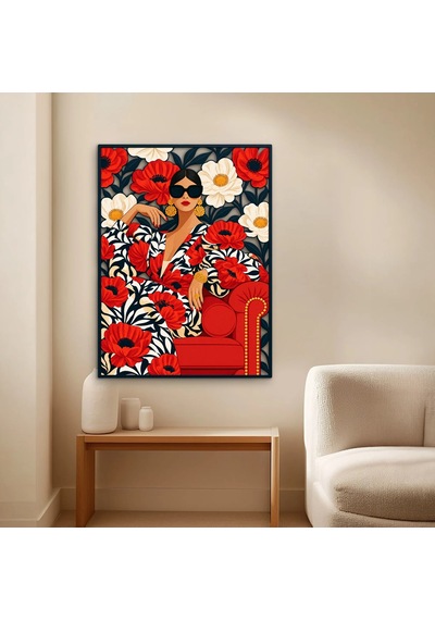 Gelincikler Arasında Gözlüklü Kadın - Metal Tablo - Dec0384 37 X 50 Cm Çok Renkli