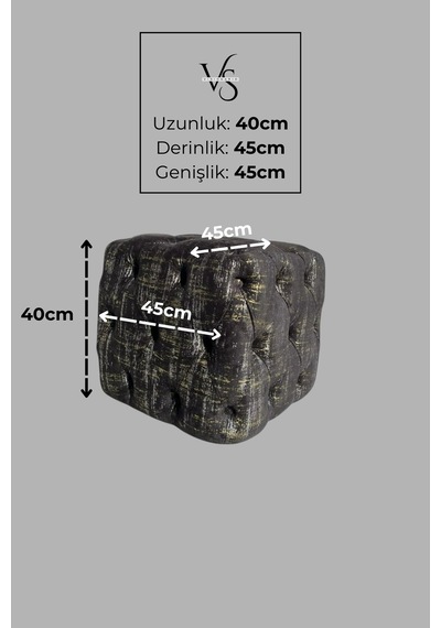 Küp Puf - Best İthal Kadife Babyface Kumaş Varak Baskı - Modern Ve Şık Dekoratif Puf&bench Siyah