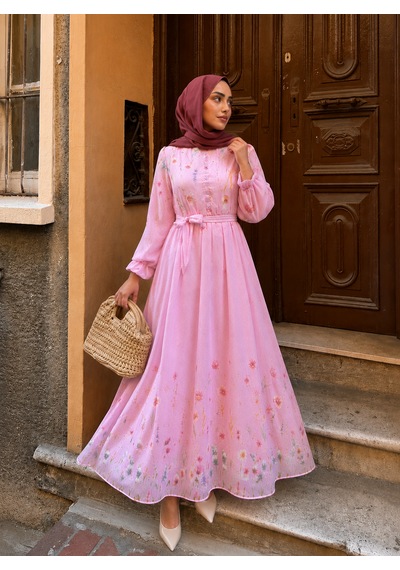 Efulim Womens Modal Tül Şifon Elbise Pembe